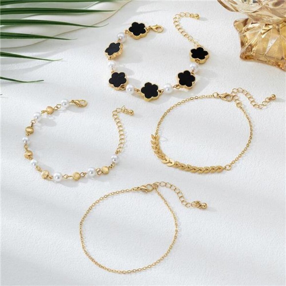 4-Piece 18K Gold-Plated Alloy Resin Bracelet